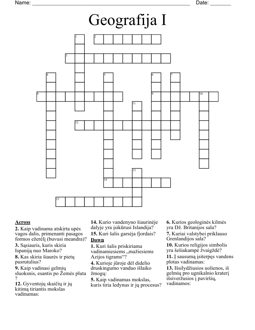 Geografija I Crossword