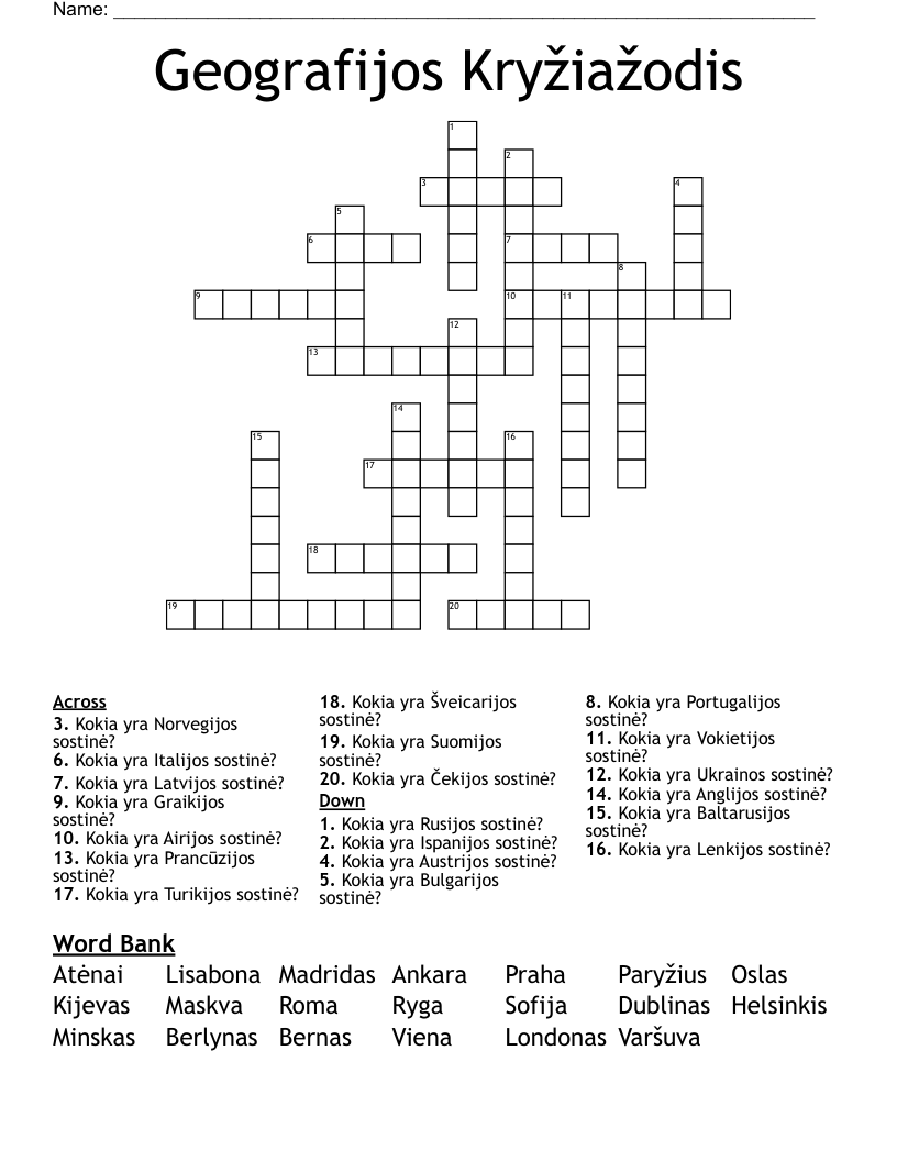 Geografijos Kryžiažodis Crossword