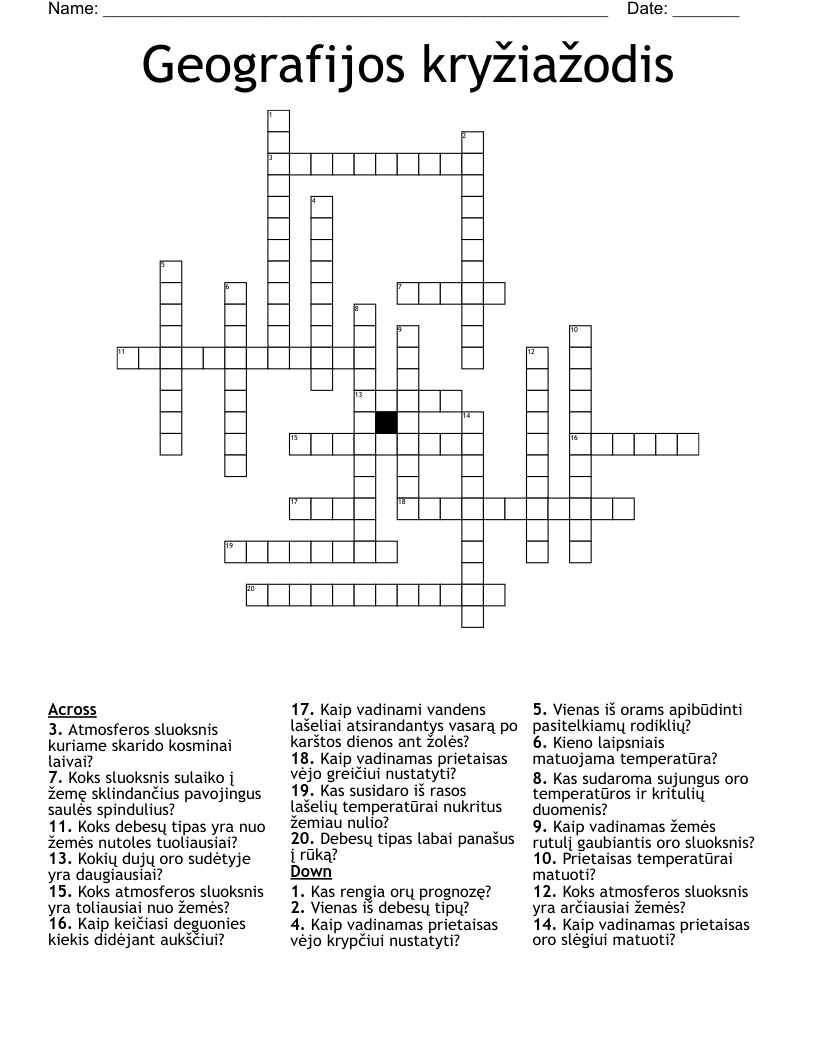 Geografijos kryžiažodis Crossword