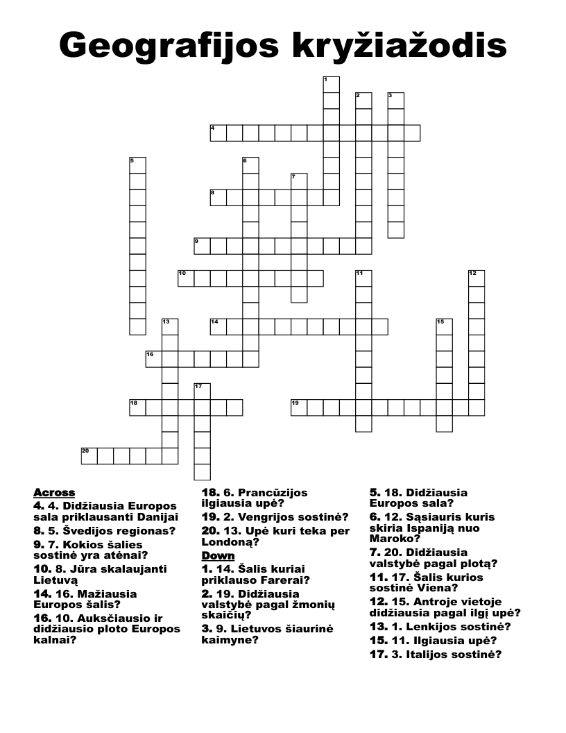 Geografijos kryžiažodis Crossword