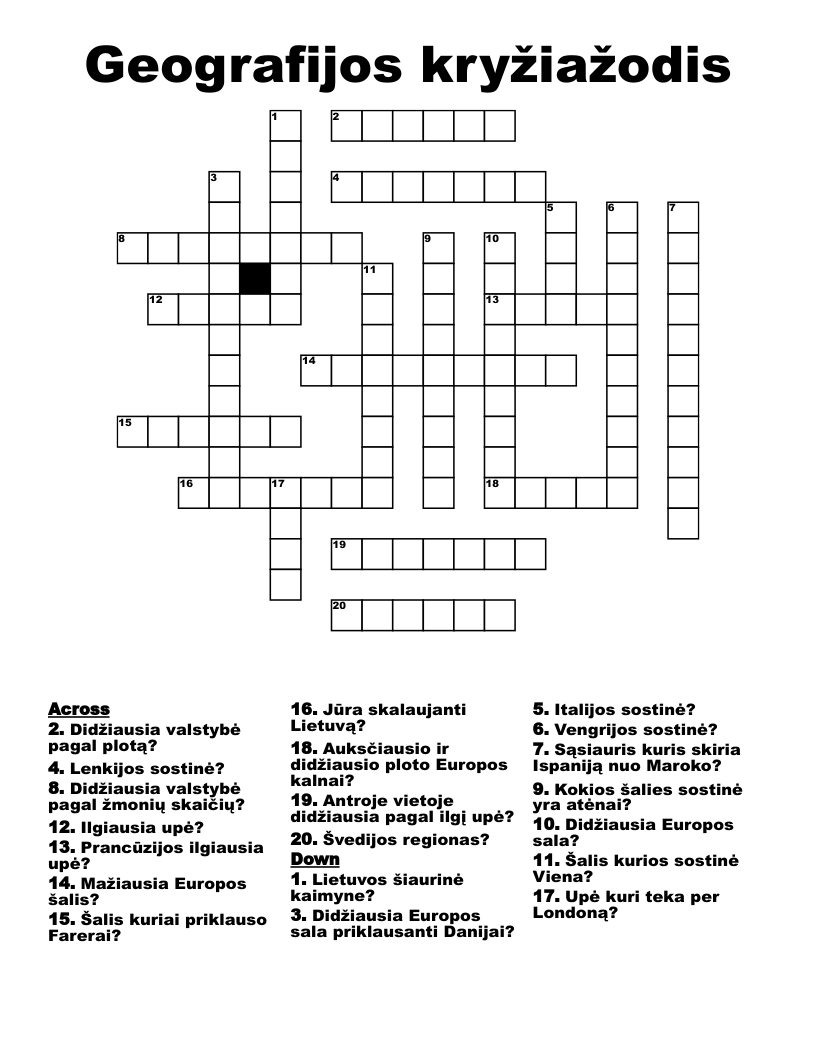 Geografijos kryžiažodis Crossword