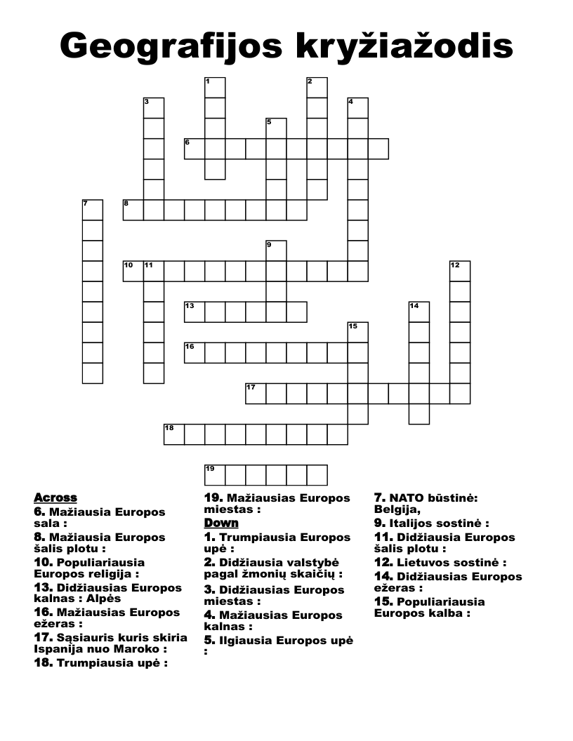 Geografijos kryžiažodis Crossword