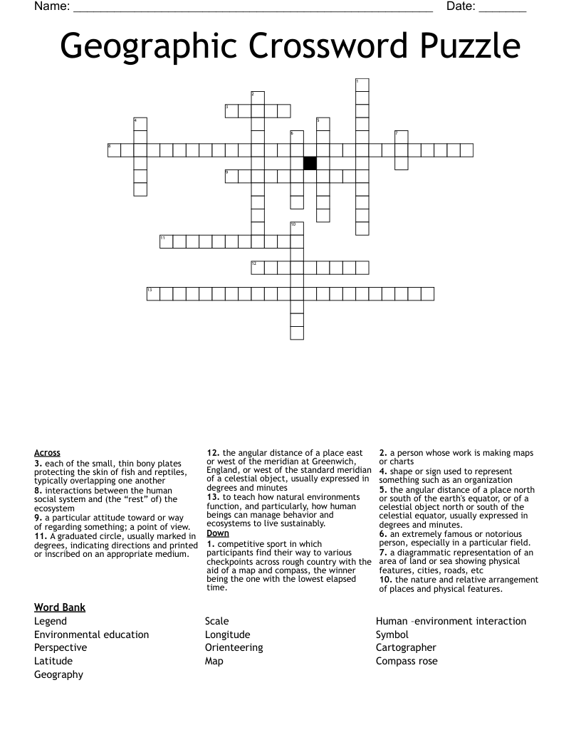 Geographic Crossword Puzzle