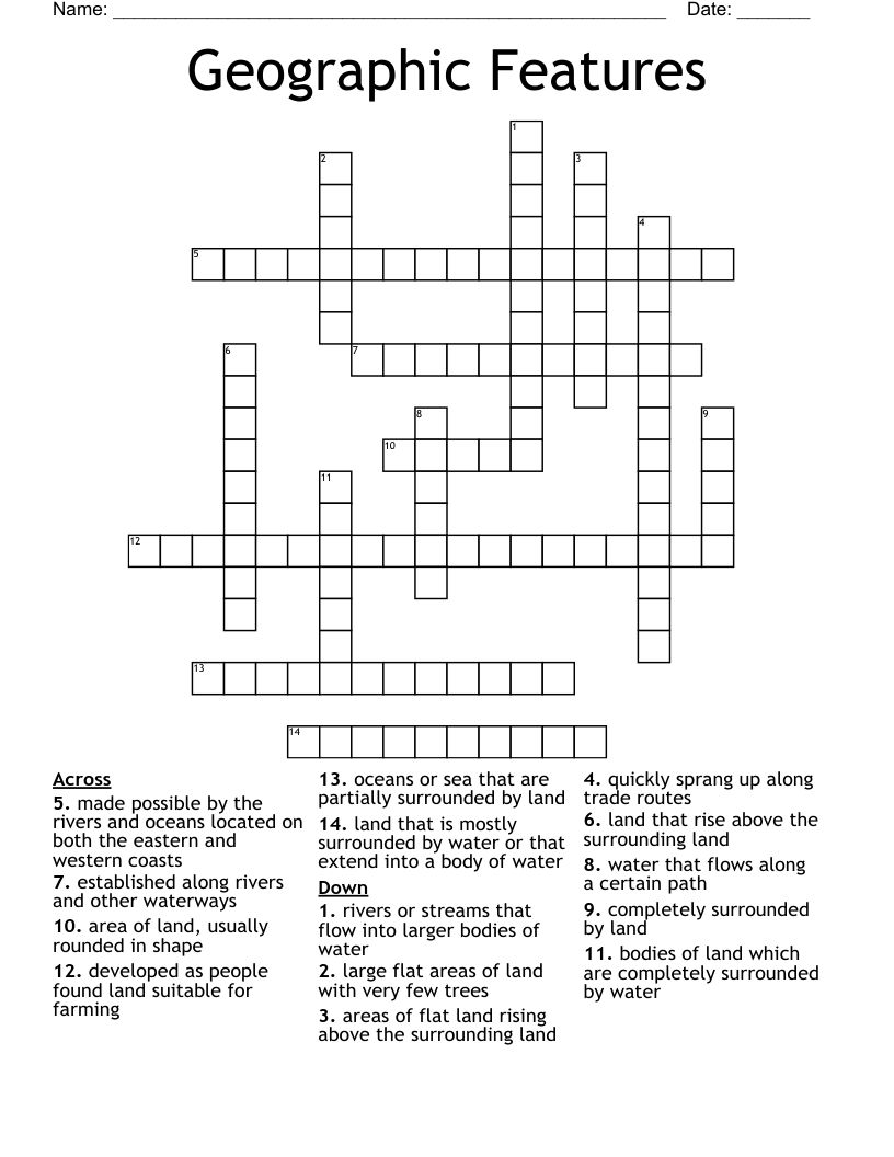 Geographic Features Crossword