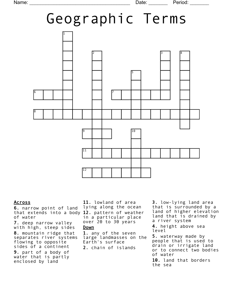 Geographic Terms  Crossword