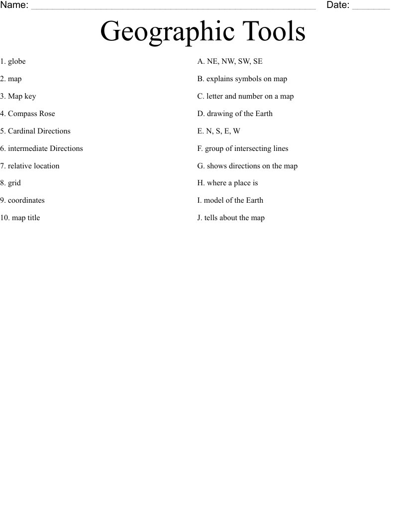 Geographic Tools Worksheet