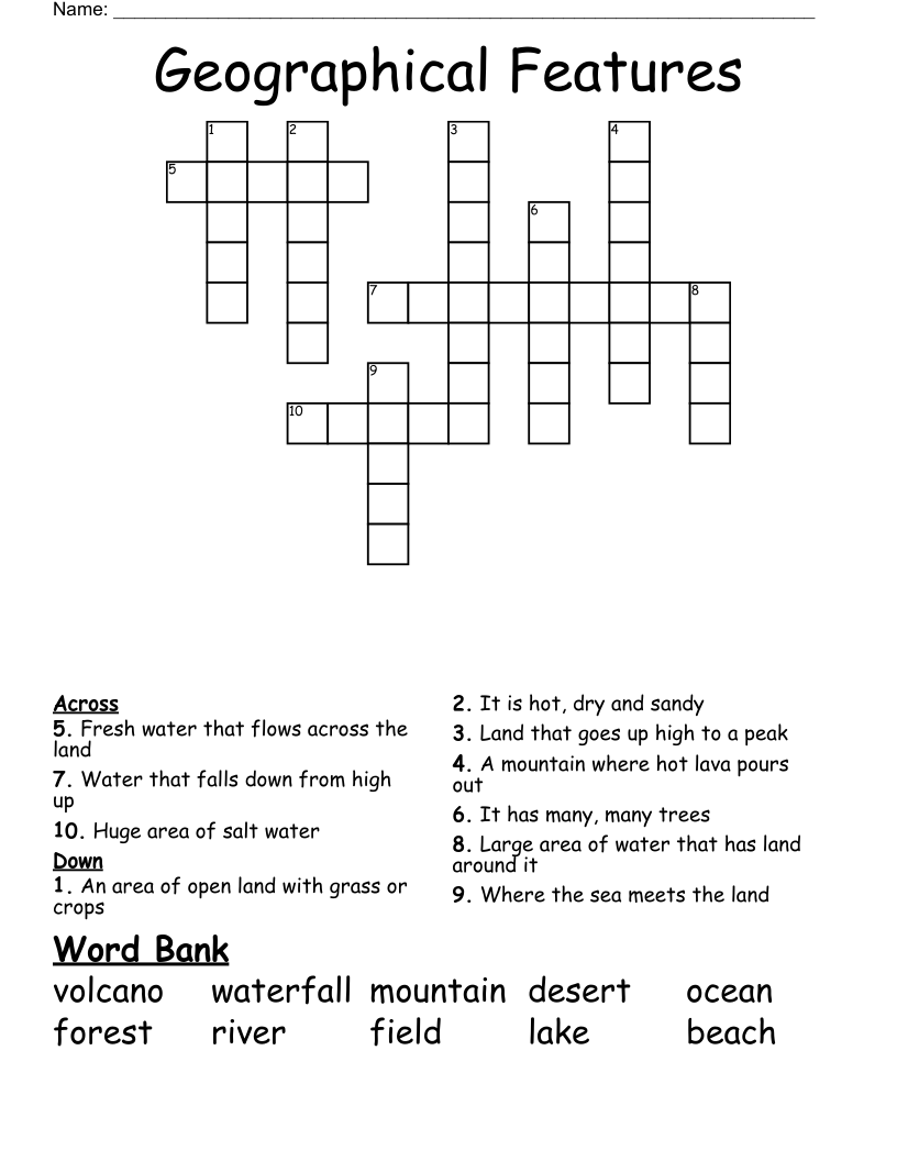 Geographical Features Crossword