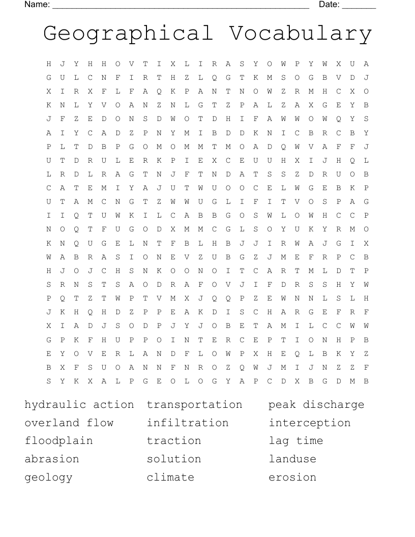 Geographical Vocabulary Word Search