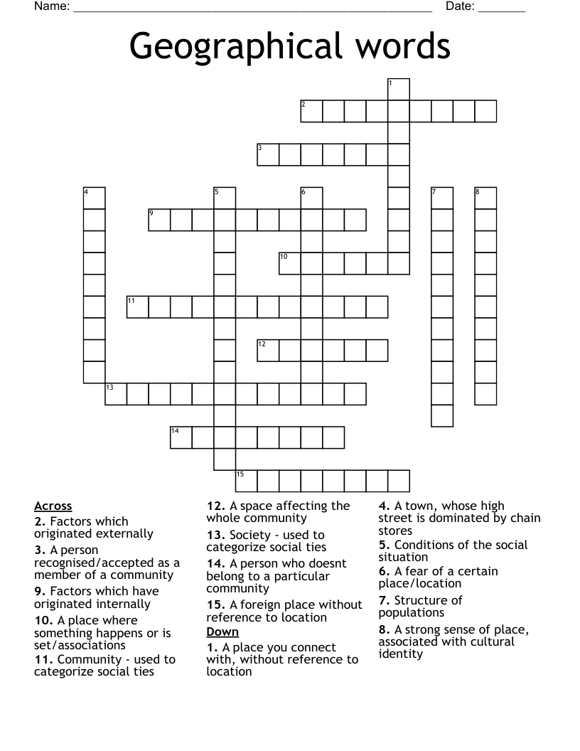 Geographical words Crossword