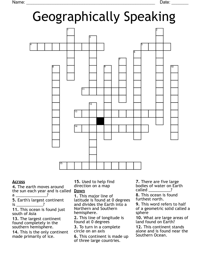 Geographically Speaking Crossword