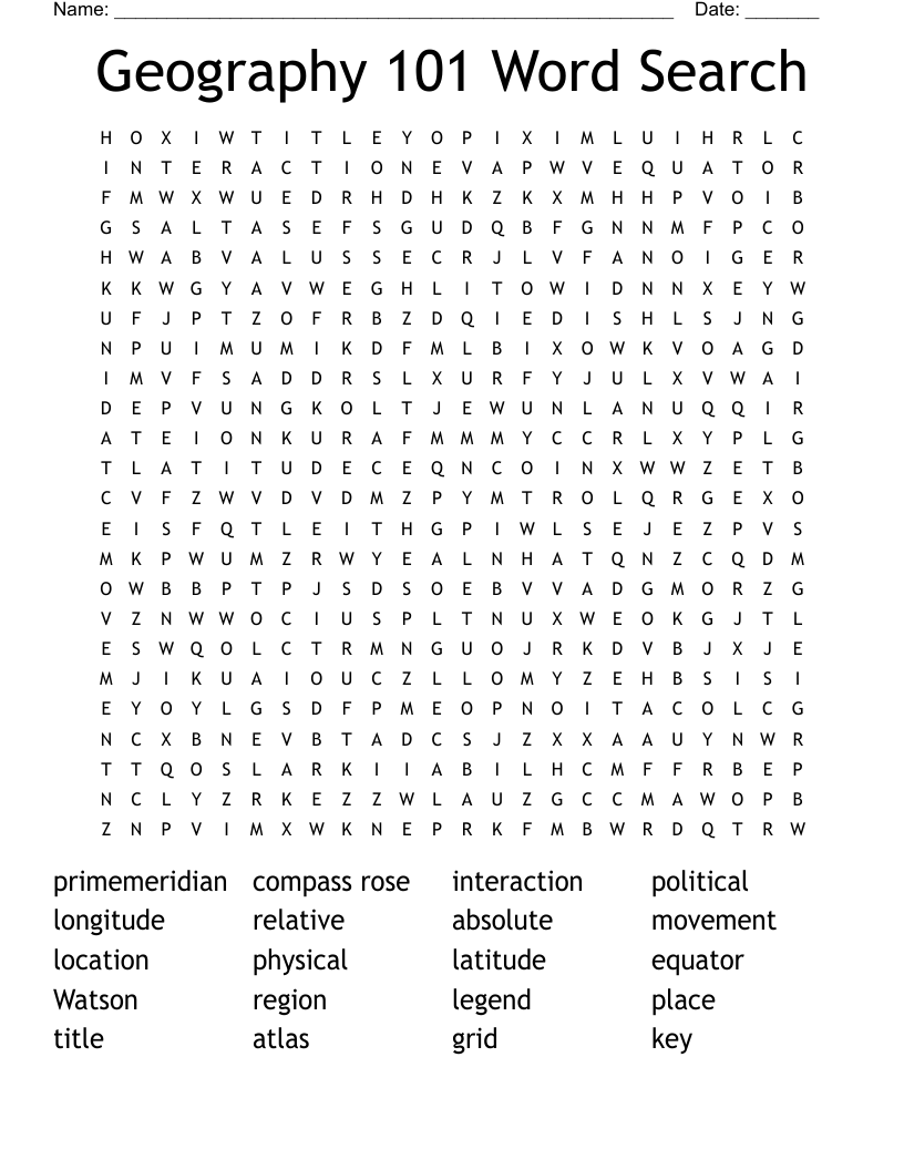 Geography 101 Word Search