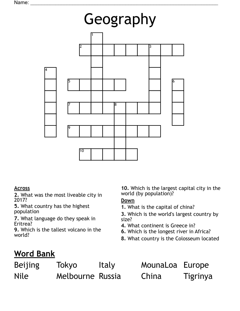Geography Crossword