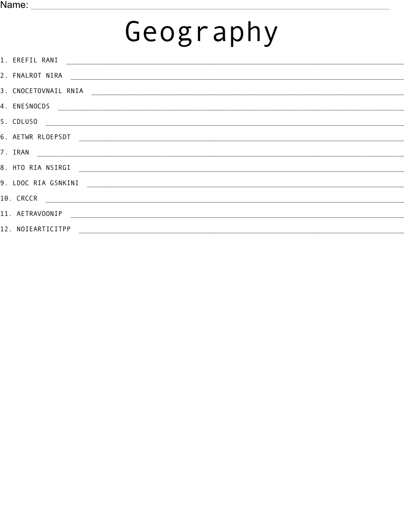 Geography Word Scramble
