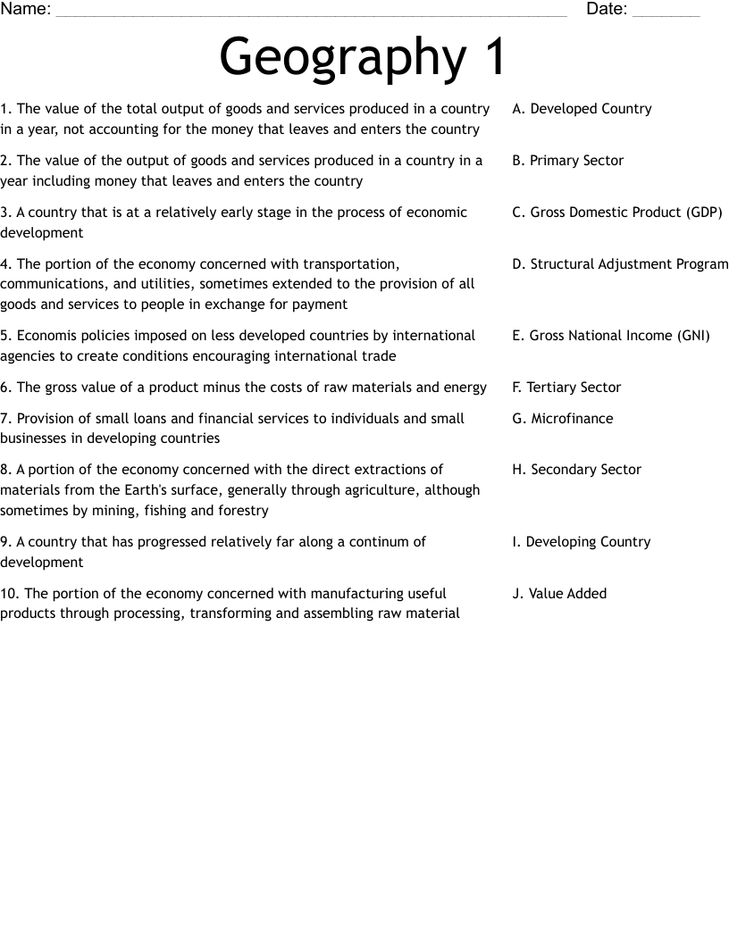 Geography 1 Worksheet