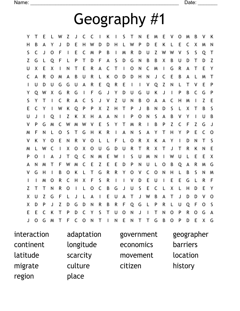 Geography #1 Word Search