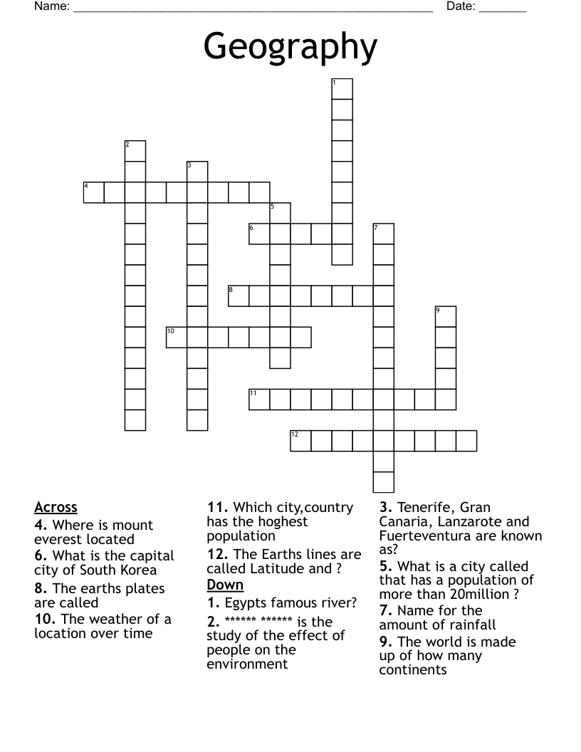 Geography Crossword