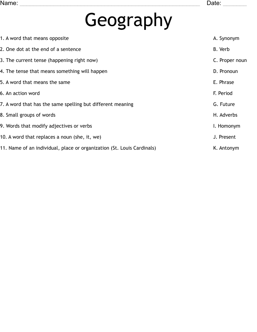 Geography Worksheet
