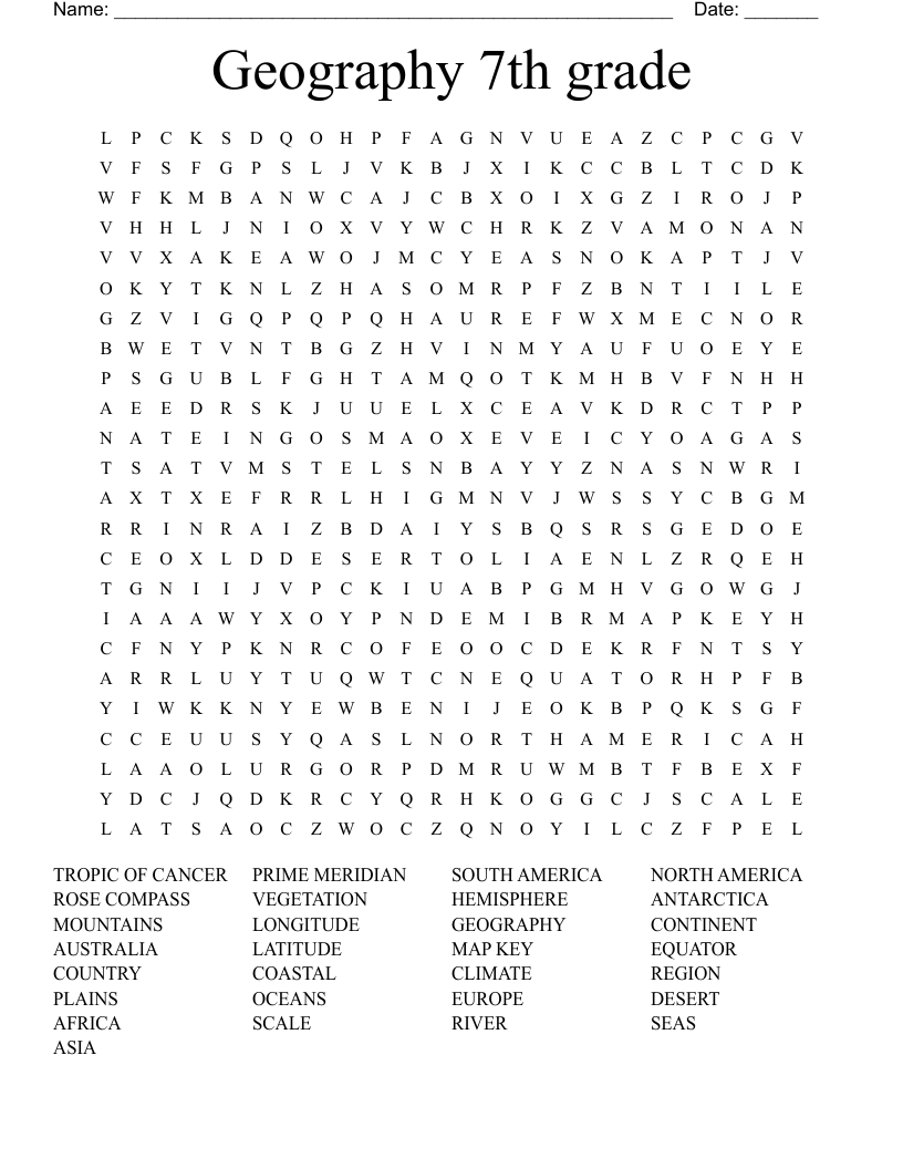 Geography 7th grade Word Search