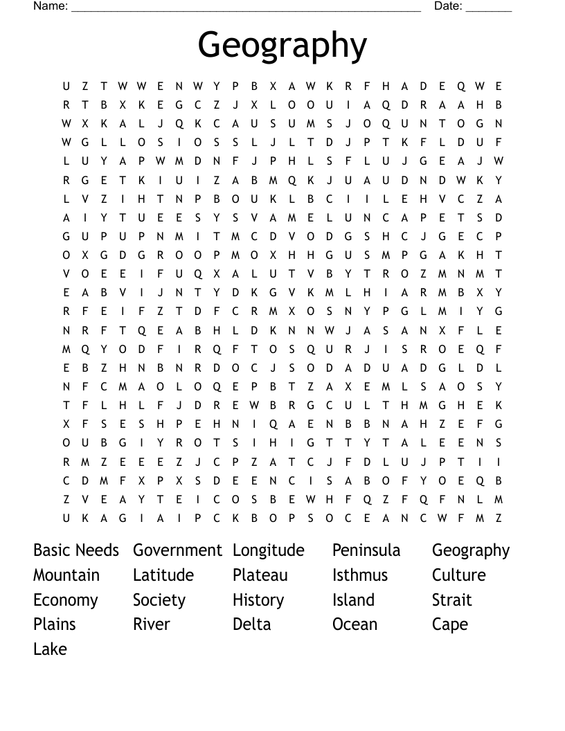 Geography Word Search