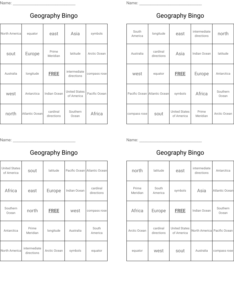 Geography Bingo