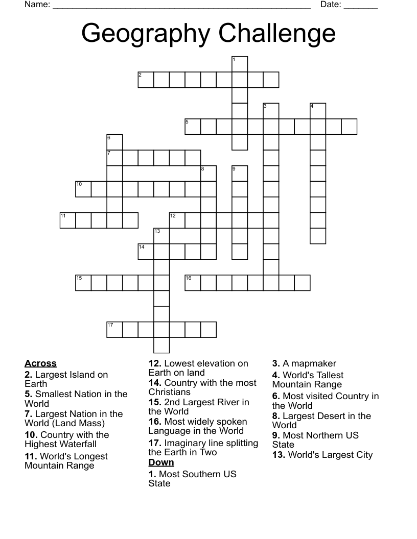 Geography Challenge Crossword