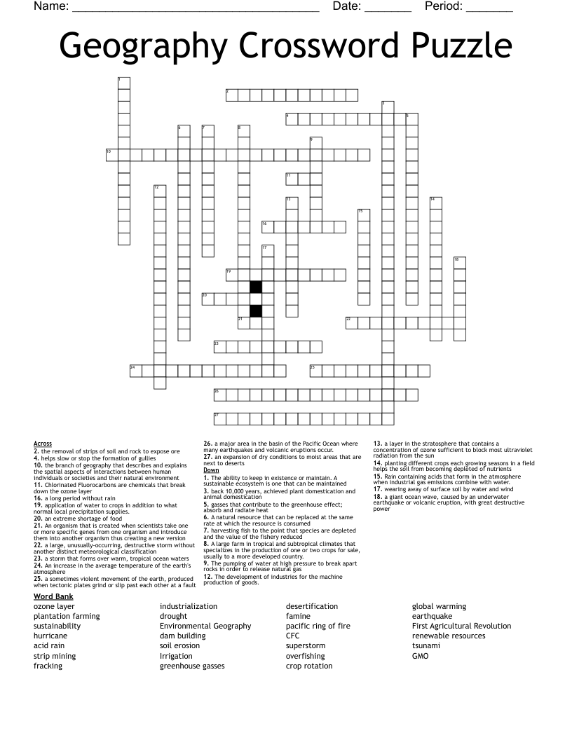 Geography Crossword Puzzle