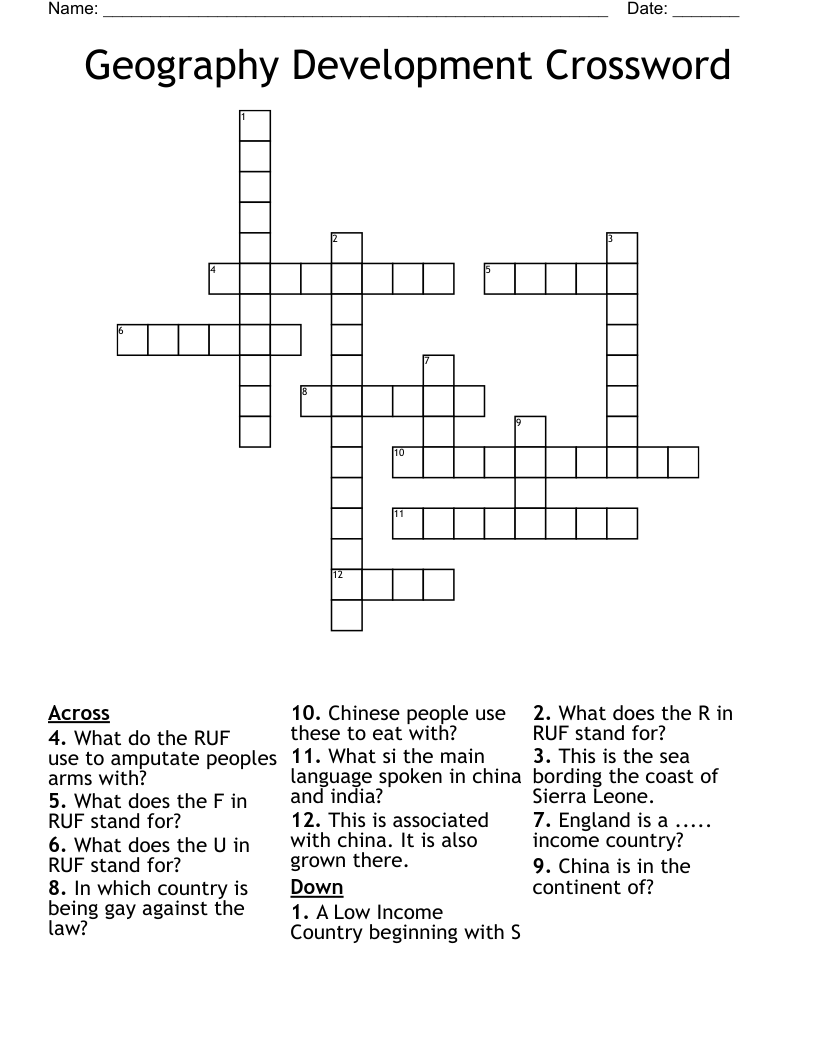Geography Development Crossword
