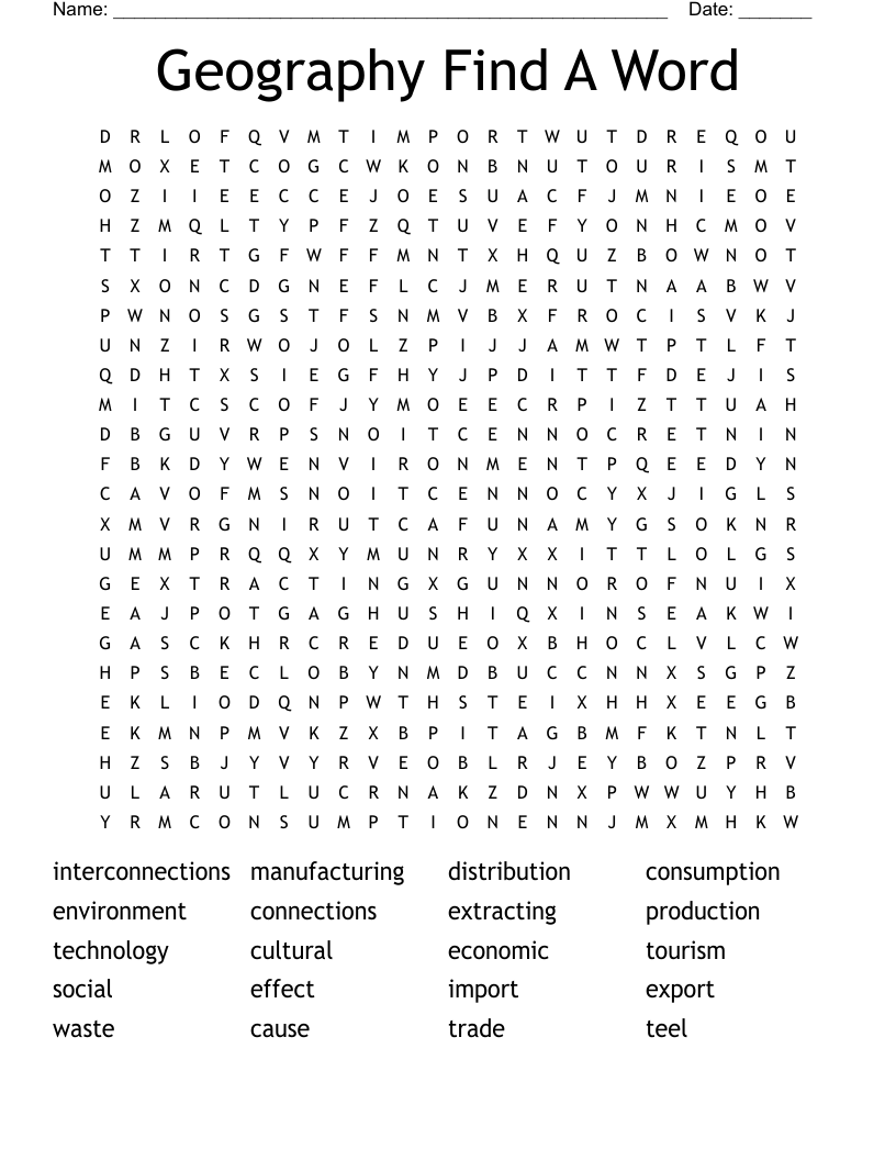 Geography Find A Word Word Search