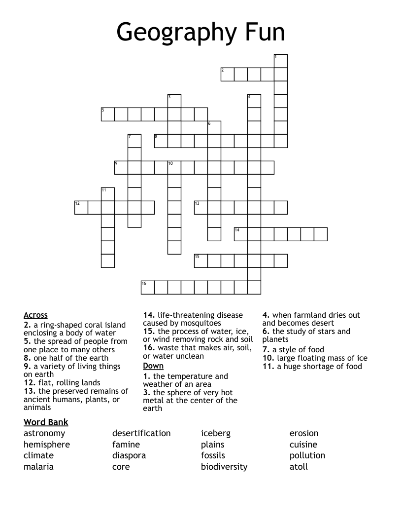 Geography Fun Crossword