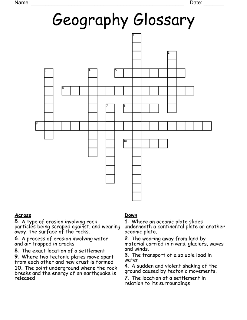 Geography Glossary Crossword