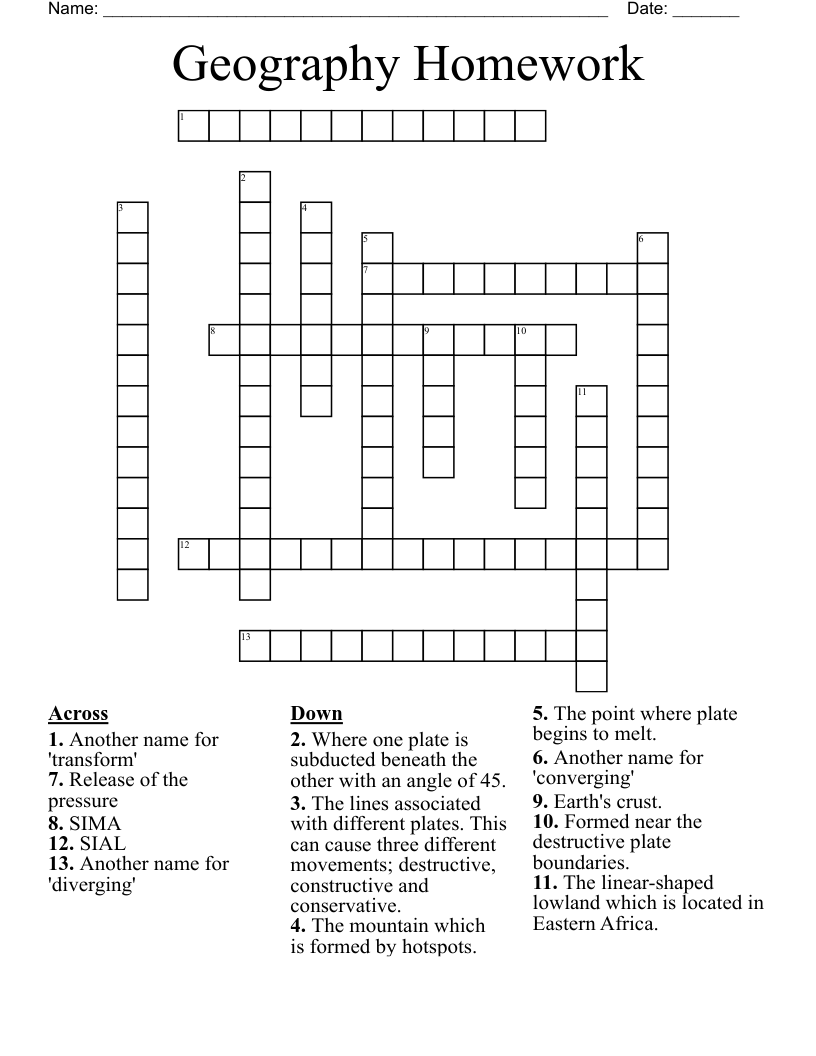 Geography Homework Crossword