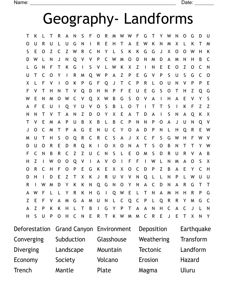 Geography- Landforms Word Search