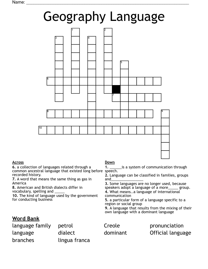 Geography Language Crossword