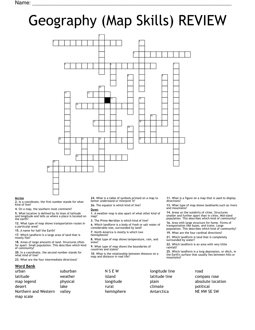 Geography (Map Skills)  REVIEW Crossword