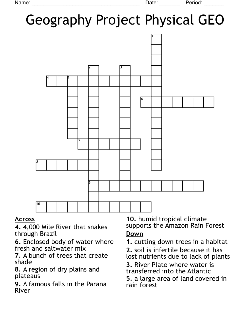 Geography Project Physical GEO Crossword