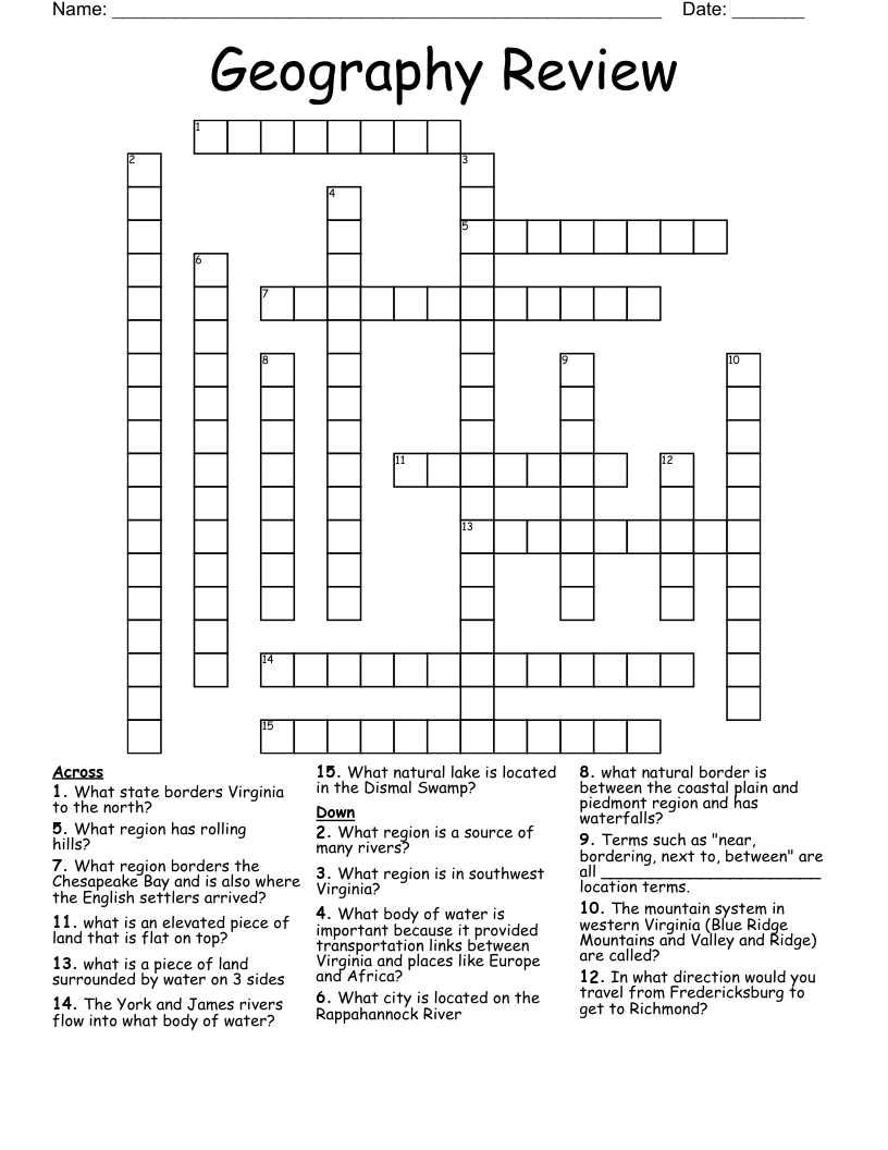 Geography Review Crossword