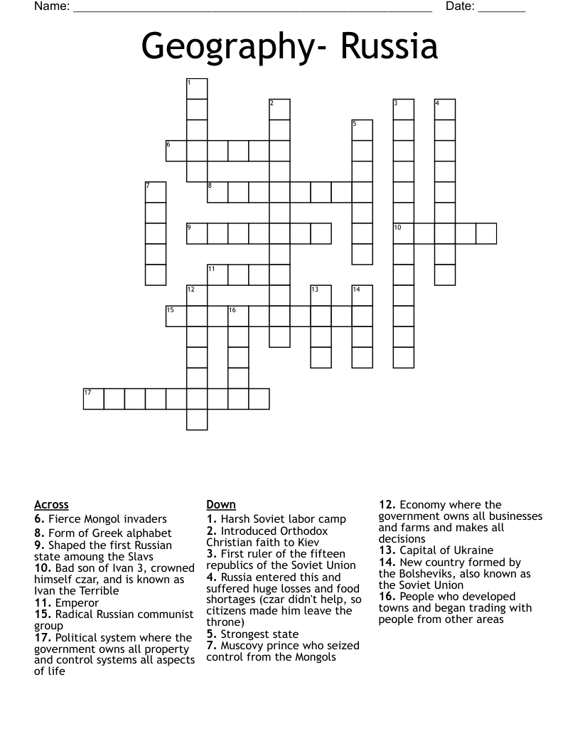 Geography- Russia Crossword