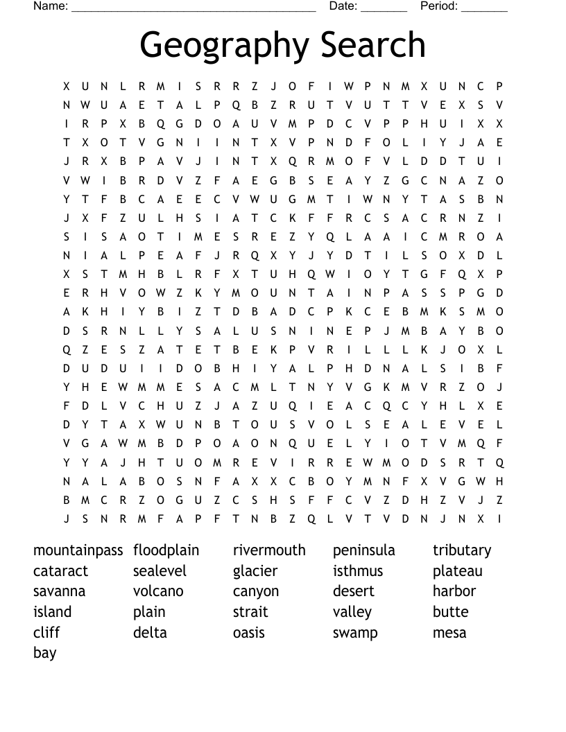 Geography Search Word Search