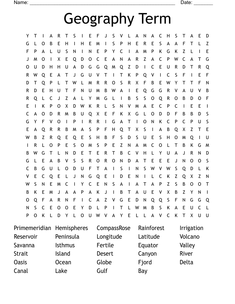 Geography Term  Word Search