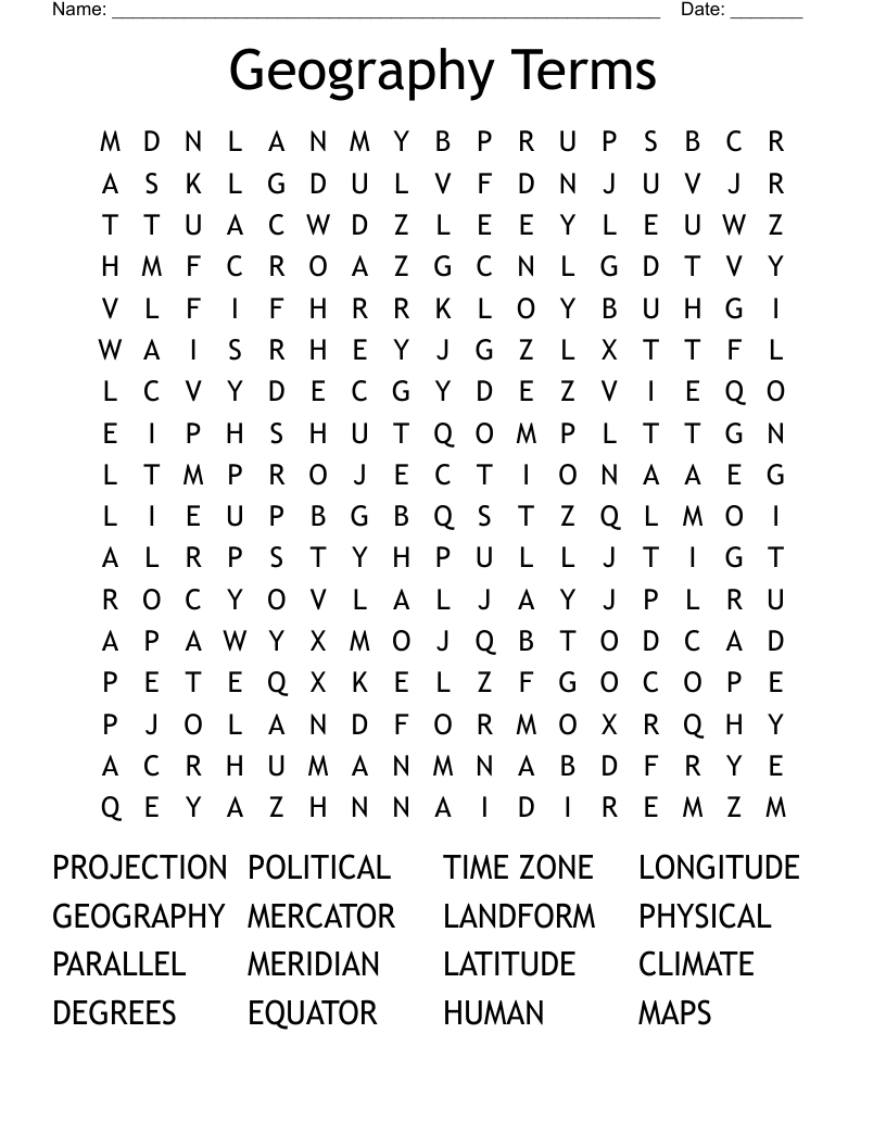 Geography Terms Word Search