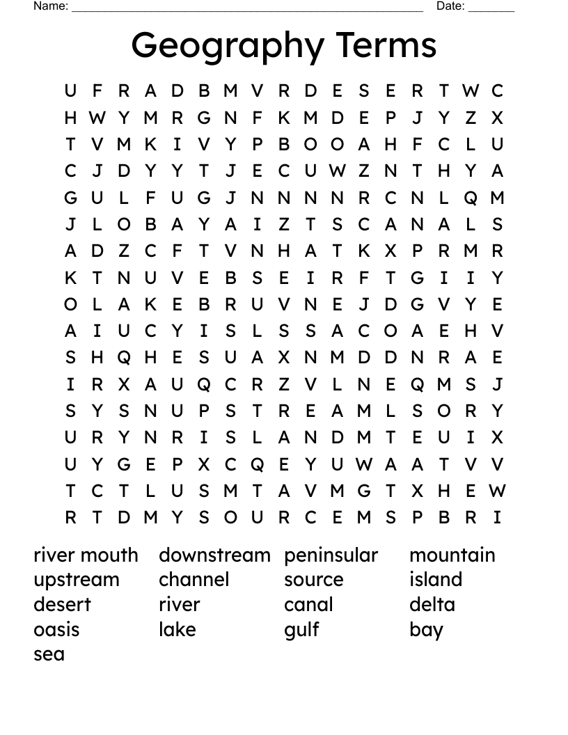 Geography Terms Word Search