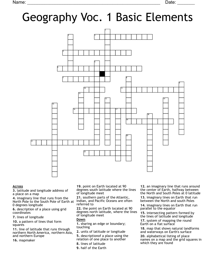 Geography Voc. 1 Basic Elements Crossword