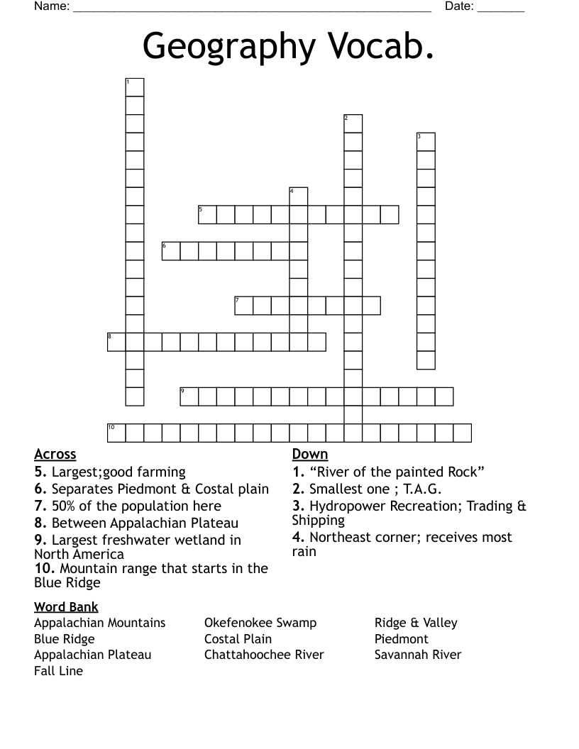 Geography Vocab. Crossword