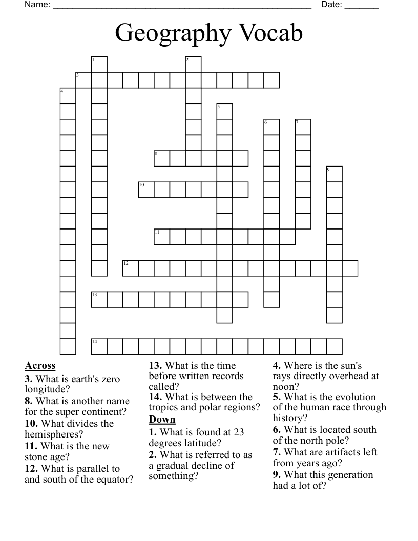 Geography Vocab Crossword