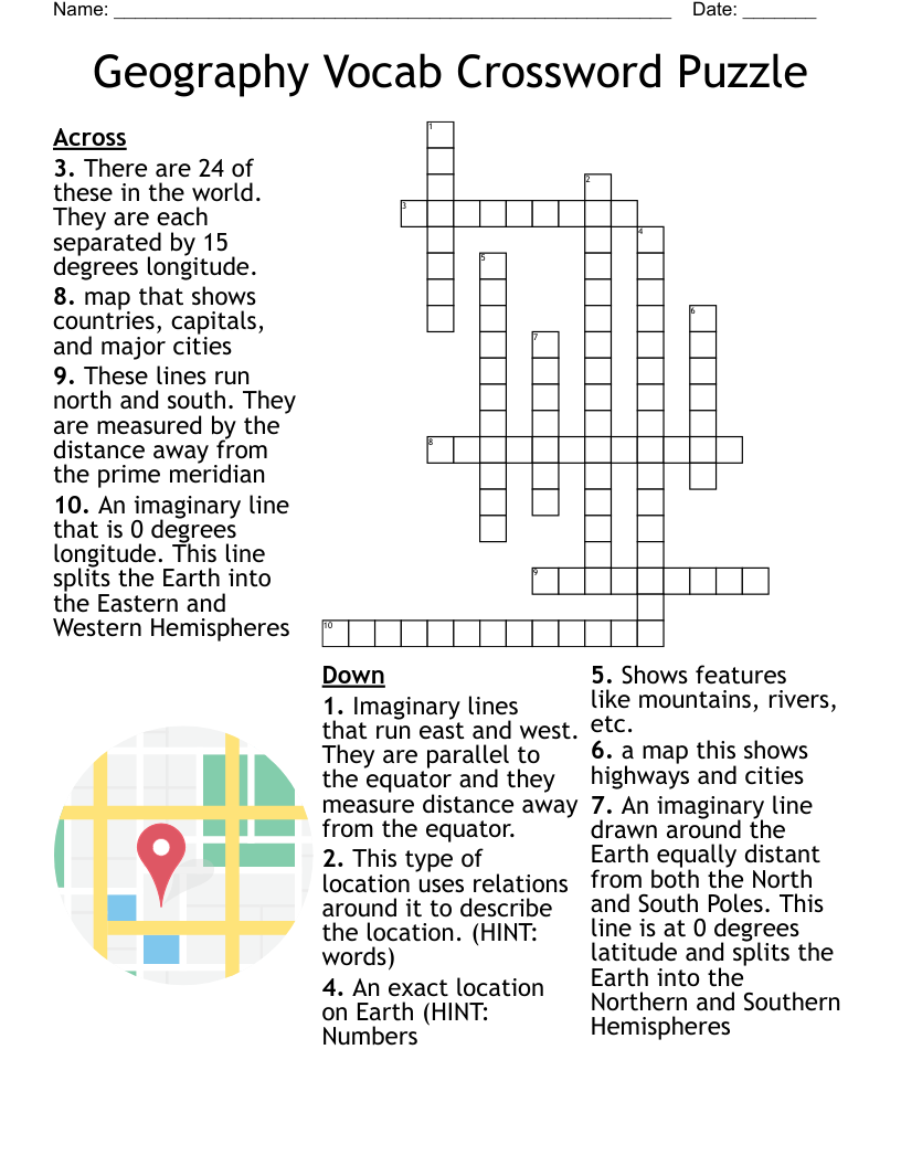 Geography Vocab Crossword Puzzle
