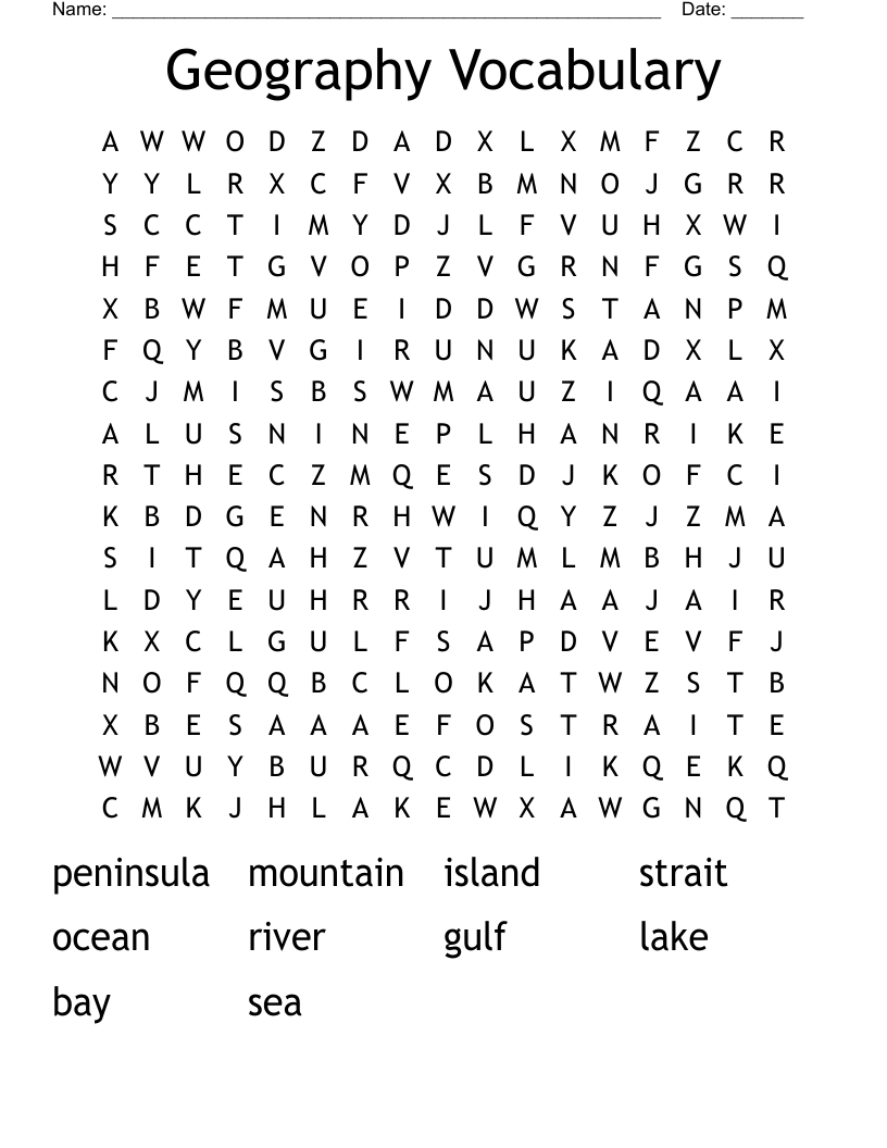 Geography Vocabulary Word Search