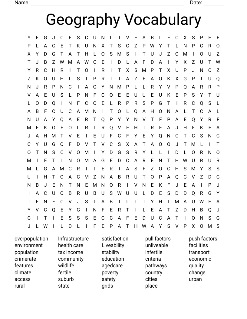 Geography Vocabulary Word Search