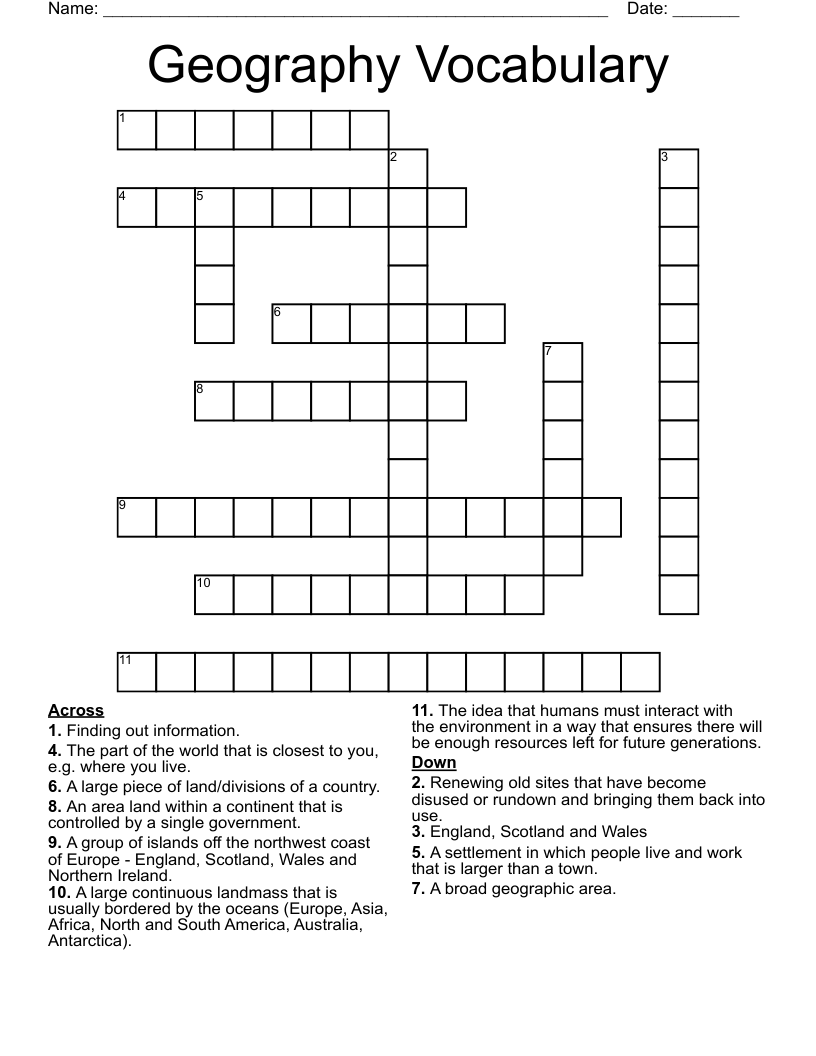 Geography Vocabulary Crossword
