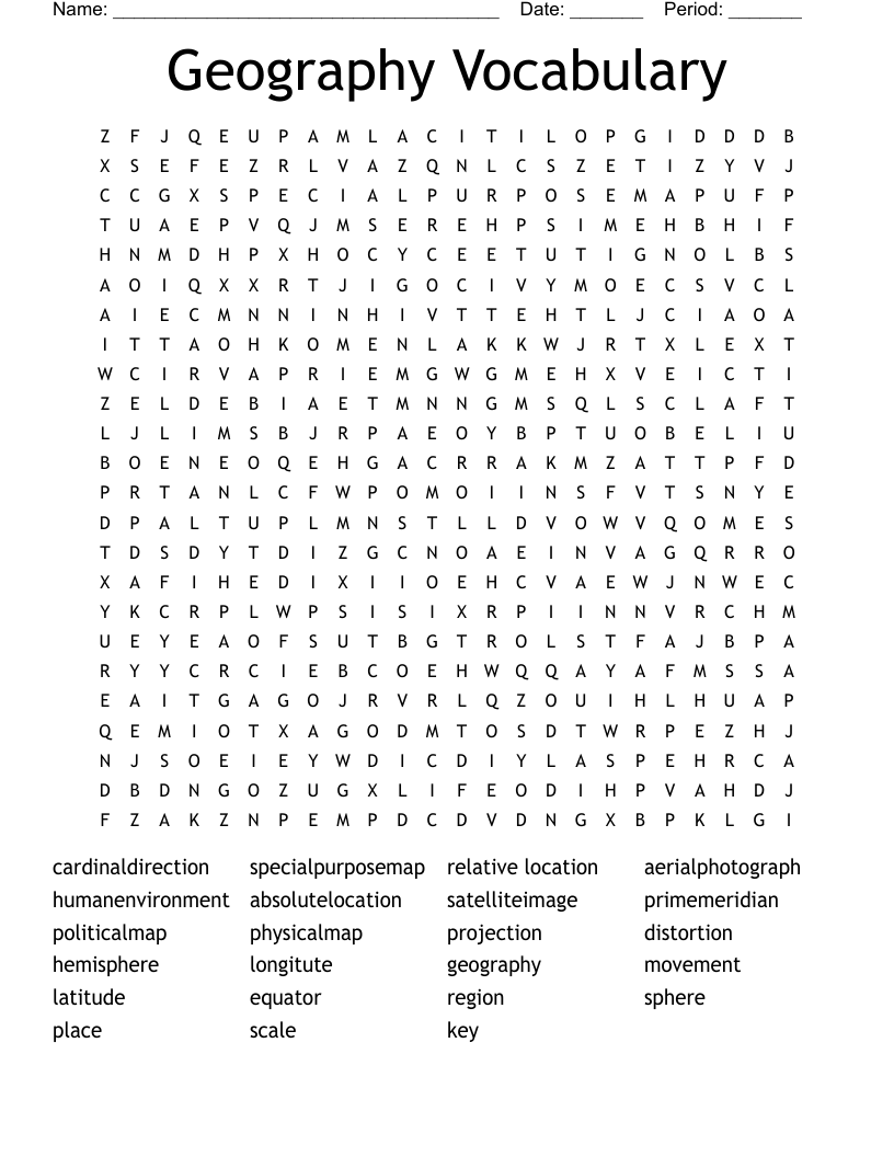 Geography Vocabulary Word Search