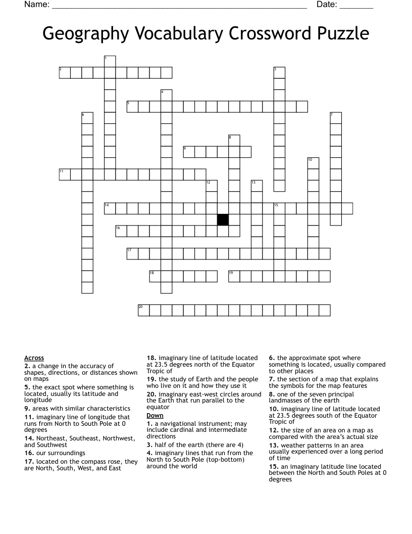 Geography Vocabulary Crossword Puzzle